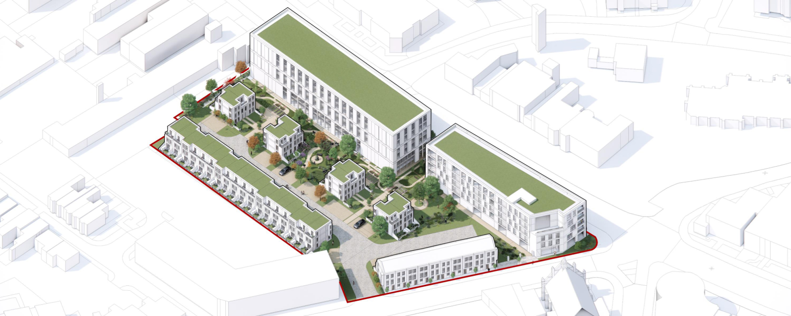 Overhead view of a Rendering of the Bill House site